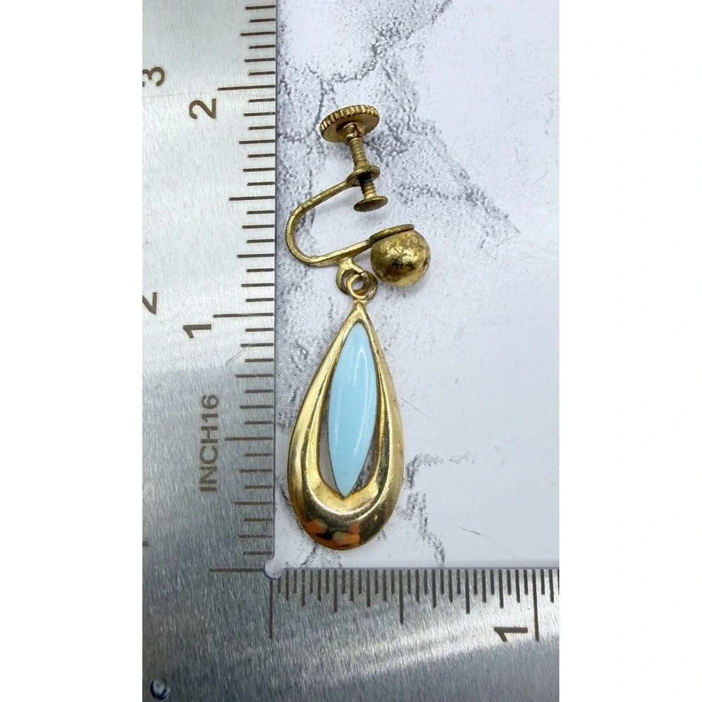 Vintage Blue Drop Earrings Gold Tone Screw Back Teardrop Dangle 1.5‎ Inch